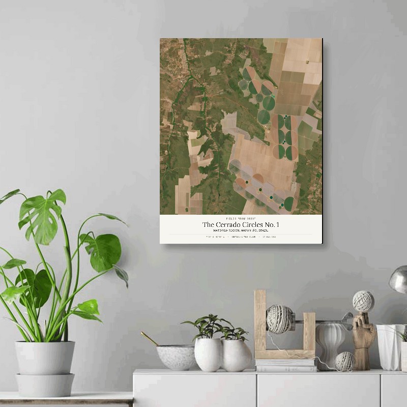 The Cerrado Circles No. 1 — 16x20 gallery-wrapped canvas print of MATOPIBA region, Maranhão, Brazil shown hanging on a wall