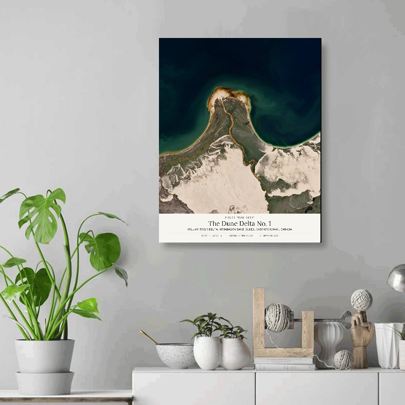 The Dune Delta No. 1 — 16x20 gallery-wrapped canvas print of William River Delta, Athabasca Sand Dunes, Saskatchewan, Canada shown hanging on a wall