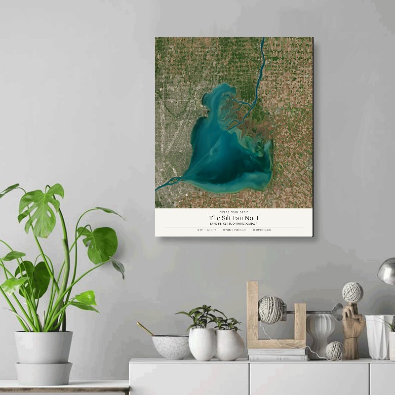 The Silt Fan No. 1 — 16x20 gallery-wrapped canvas print of Lake St. Clair, Ontario, Canada shown hanging on a wall