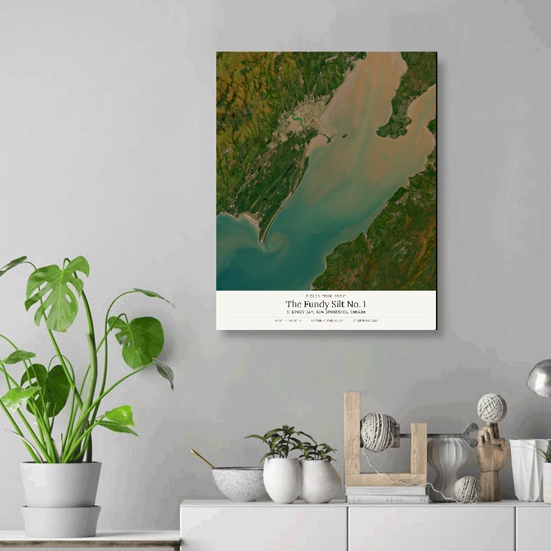 The Fundy Silt No. 1 — 16x20 gallery-wrapped canvas print of Shepody Bay, New Brunswick, Canada shown hanging on a wall