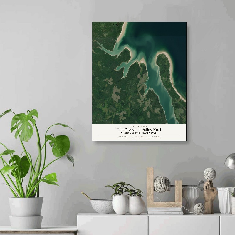 The Drowned Valley No. 1 — 16x20 gallery-wrapped canvas print of Williston Lake, British Columbia, Canada shown hanging on a wall