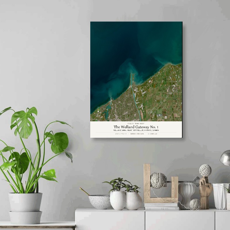 The Welland Gateway No. 1 — 16x20 gallery-wrapped canvas print of Welland Canal, near Port Weller, Ontario, Canada shown hanging on a wall