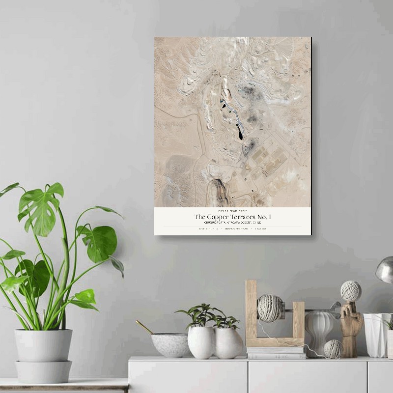 The Copper Terraces No. 1 — 16x20 gallery-wrapped canvas print of Chuquicamata, Atacama Desert, Chile shown hanging on a wall