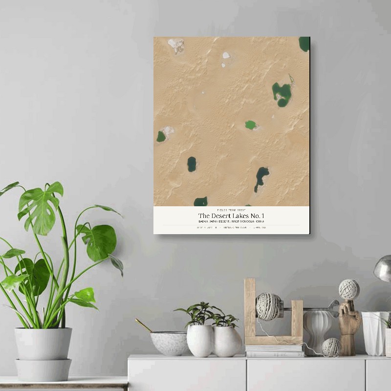 The Desert Lakes No. 1 — 16x20 gallery-wrapped canvas print of Badain Jaran Desert, Inner Mongolia, China shown hanging on a wall