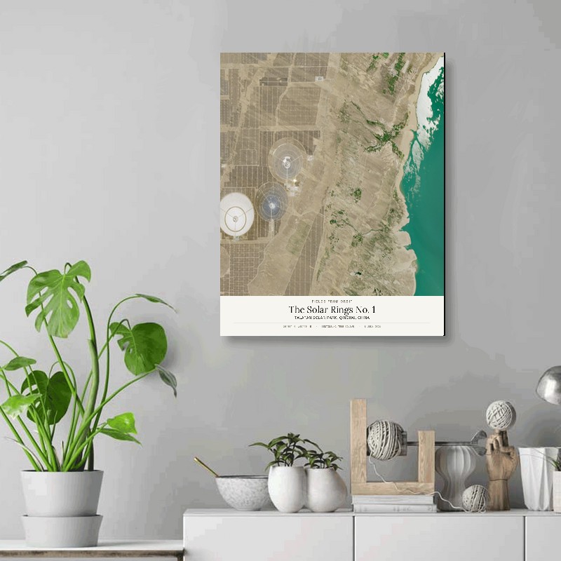 The Solar Rings No. 1 — 16x20 gallery-wrapped canvas print of Talatan Solar Park, Qinghai, China shown hanging on a wall