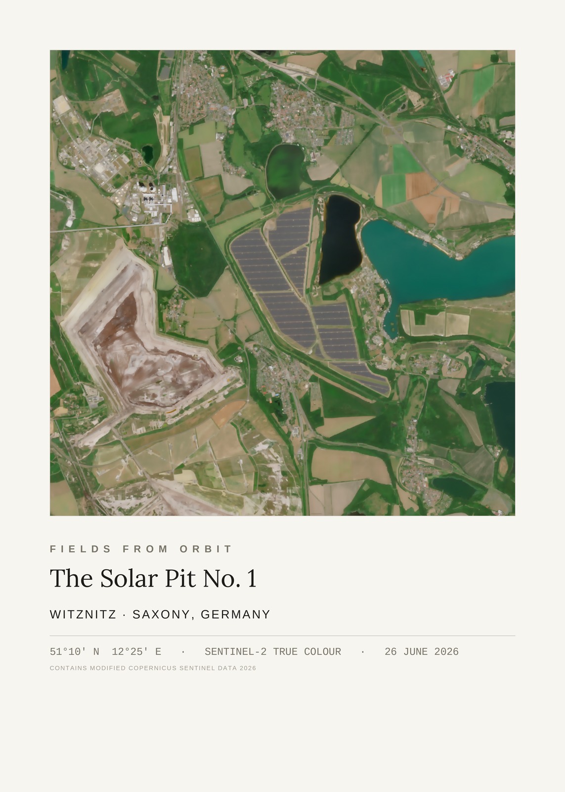 The Solar Pit No. 1 — satellite art poster of Witznitz, Saxony, Germany, shown with its museum label