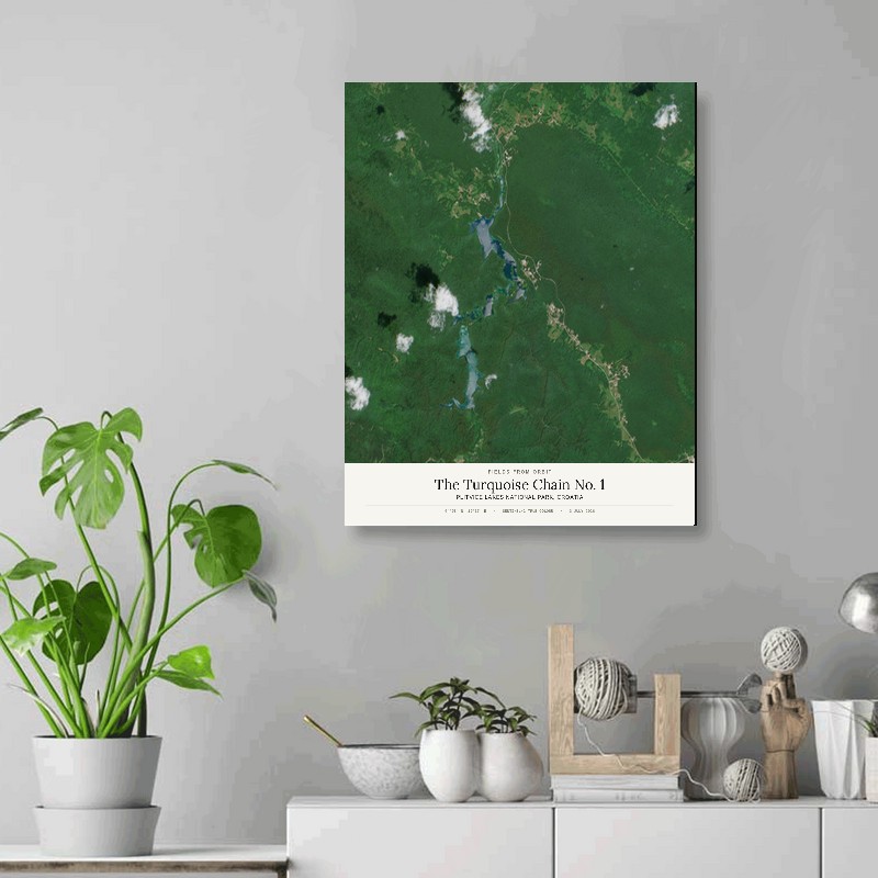 The Turquoise Chain No. 1 — 16x20 gallery-wrapped canvas print of Plitvice Lakes National Park, Croatia shown hanging on a wall