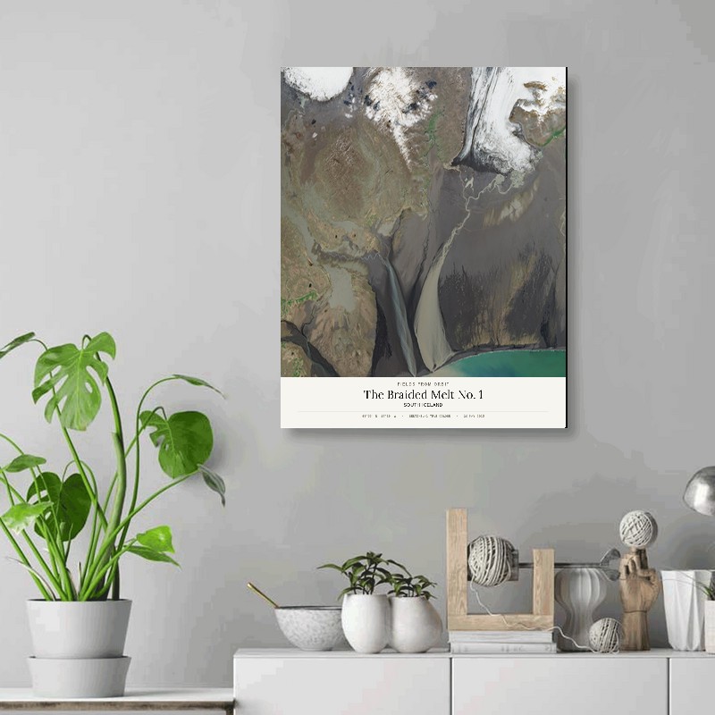 The Braided Melt No. 1 — 16x20 gallery-wrapped canvas print of South Iceland shown hanging on a wall