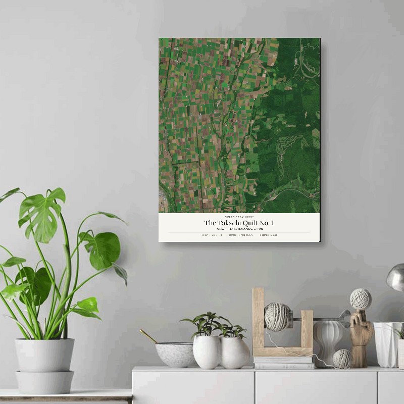The Tokachi Quilt No. 1 — 16x20 gallery-wrapped canvas print of Tokachi Plain, Hokkaido, Japan shown hanging on a wall