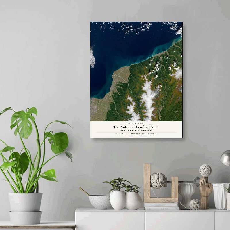 The Autumn Snowline No. 1 — 16x20 gallery-wrapped canvas print of Northern Japan Alps, Toyama, Japan shown hanging on a wall