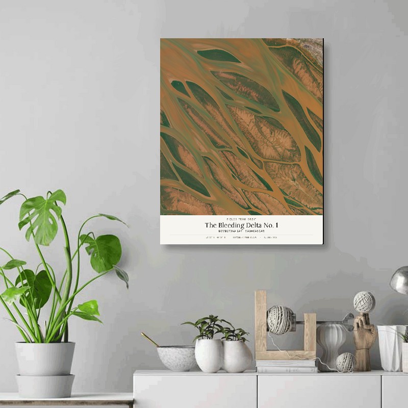 The Bleeding Delta No. 1 — 16x20 gallery-wrapped canvas print of Bombetoka Bay · Madagascar shown hanging on a wall