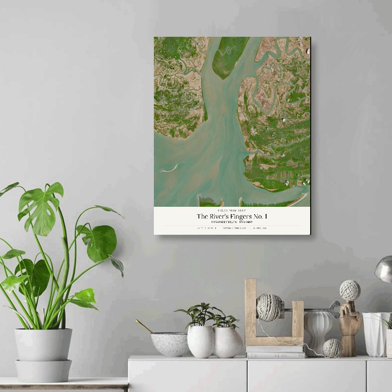The River's Fingers No. 1 — 16x20 gallery-wrapped canvas print of Irrawaddy Delta · Myanmar shown hanging on a wall