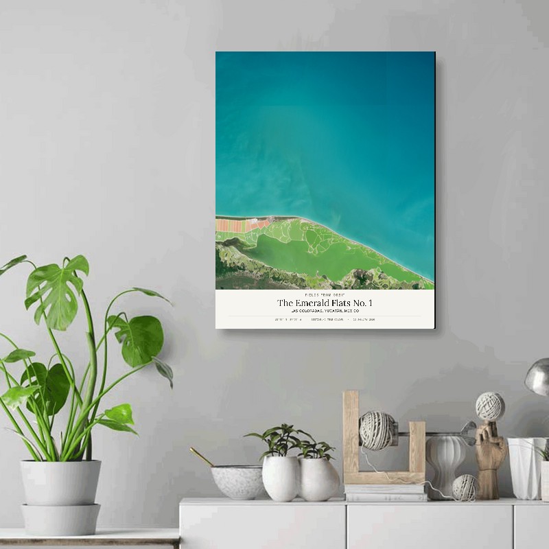The Emerald Flats No. 1 — 16x20 gallery-wrapped canvas print of Las Coloradas, Yucatán, Mexico shown hanging on a wall