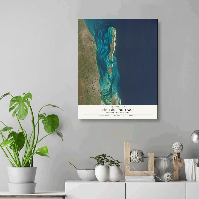 The Tidal Shoals No. 1 — 16x20 gallery-wrapped canvas print of Inhambane Coast, Mozambique shown hanging on a wall