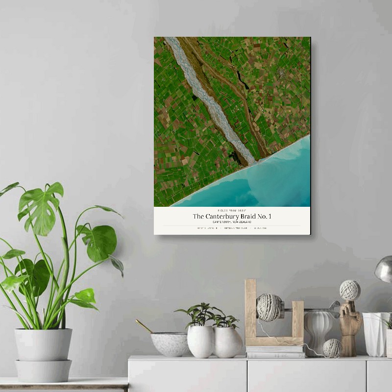The Canterbury Braid No. 1 — 16x20 gallery-wrapped canvas print of Canterbury, New Zealand shown hanging on a wall