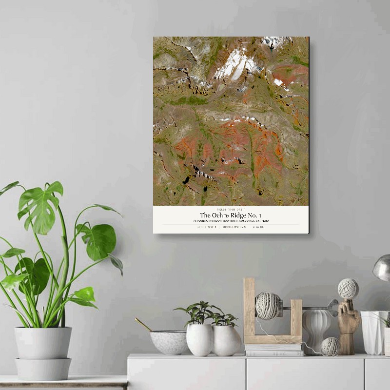 The Ochre Ridge No. 1 — 16x20 gallery-wrapped canvas print of Vinicunca (Rainbow Mountain), Cusco region, Peru shown hanging on a wall