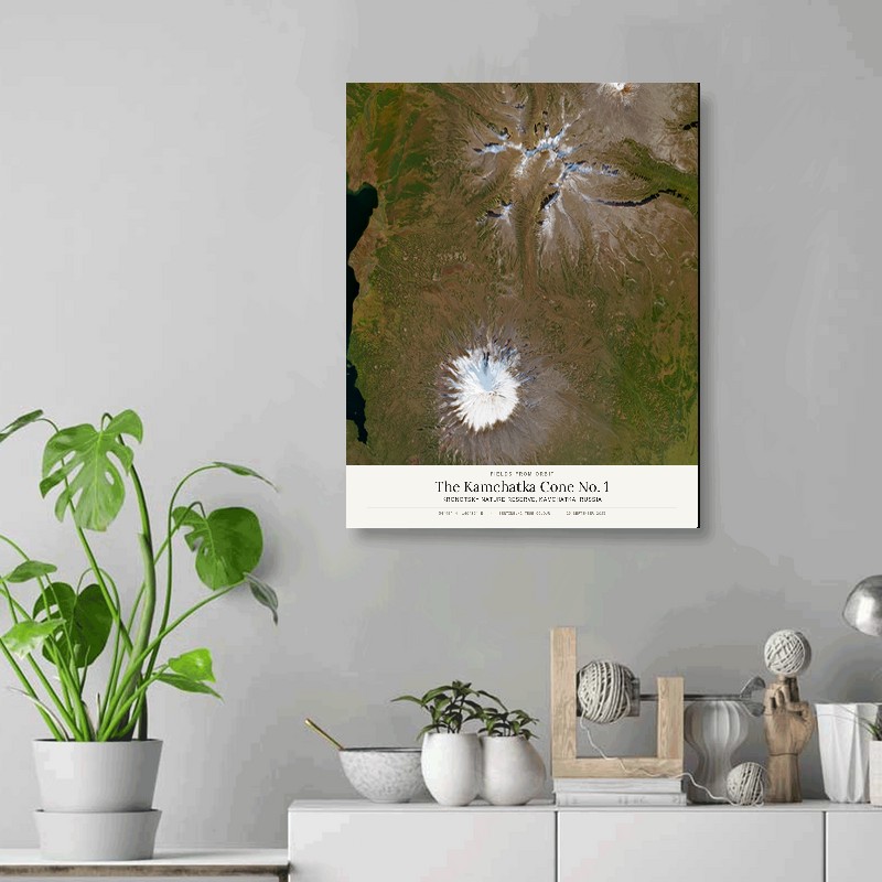 The Kamchatka Cone No. 1 — 16x20 gallery-wrapped canvas print of Kronotsky Nature Reserve, Kamchatka, Russia shown hanging on a wall