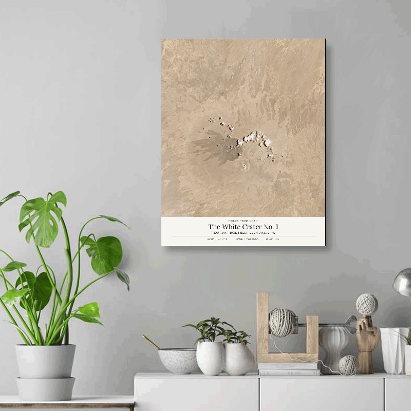 The White Crater No. 1 — 16x20 gallery-wrapped canvas print of Trou au Natron, Tibesti Mountains, Chad shown hanging on a wall