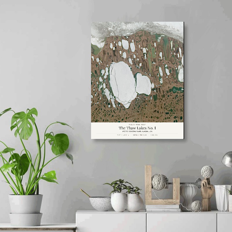The Thaw Lakes No. 1 — 16x20 gallery-wrapped canvas print of Arctic Coastal Plain, Alaska, USA shown hanging on a wall