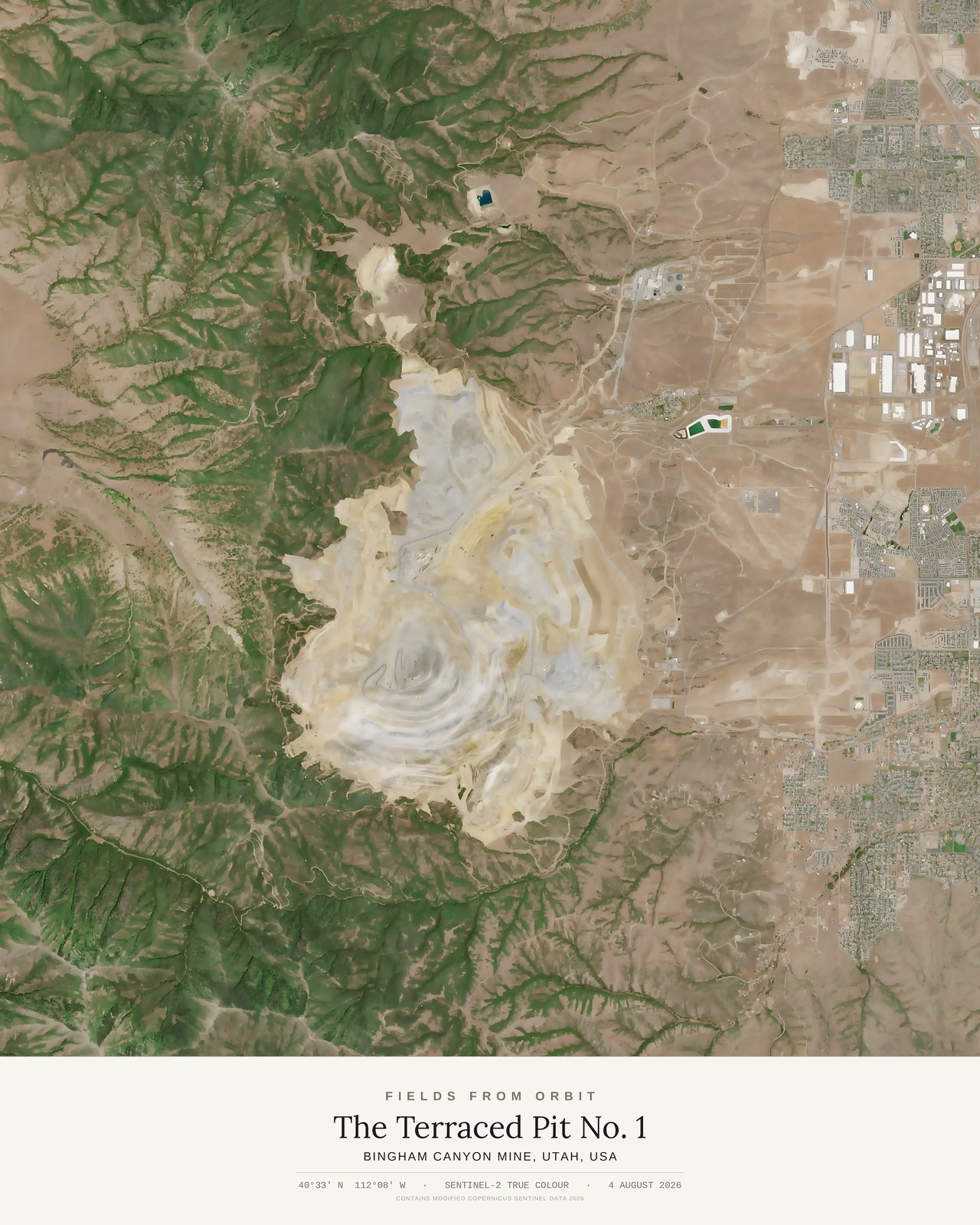 The Terraced Pit No. 1 — satellite art print of Bingham Canyon Mine, Utah, USA, captured 2026-08-04