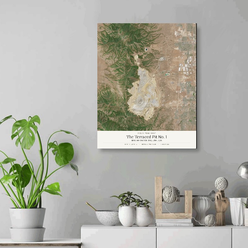 The Terraced Pit No. 1 — 16x20 gallery-wrapped canvas print of Bingham Canyon Mine, Utah, USA shown hanging on a wall