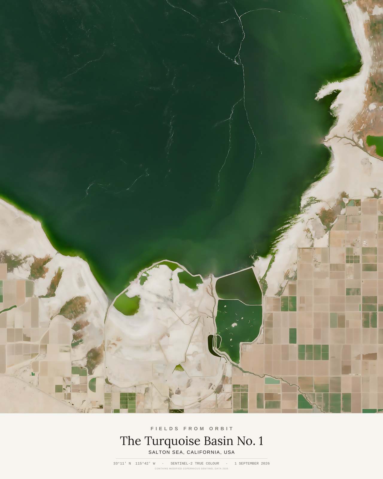 The Turquoise Basin No. 1 — satellite art print of Salton Sea, California, USA, captured 2026-09-01