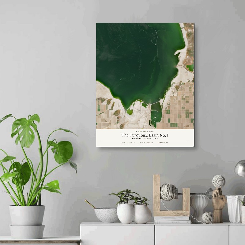 The Turquoise Basin No. 1 — 16x20 gallery-wrapped canvas print of Salton Sea, California, USA shown hanging on a wall