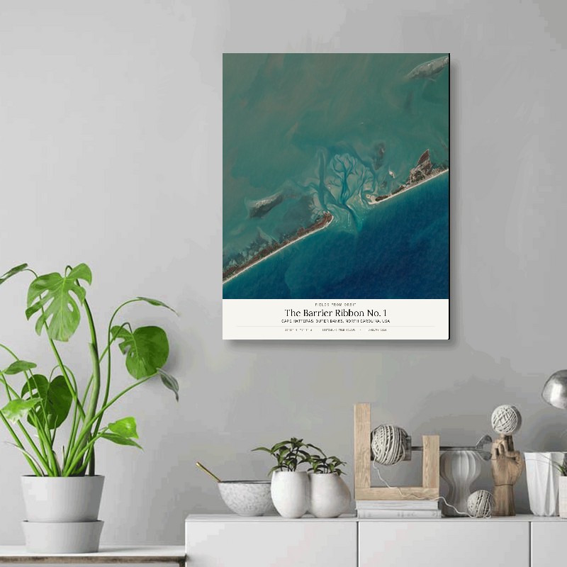 The Barrier Ribbon No. 1 — 16x20 gallery-wrapped canvas print of Cape Hatteras, Outer Banks, North Carolina, USA shown hanging on a wall