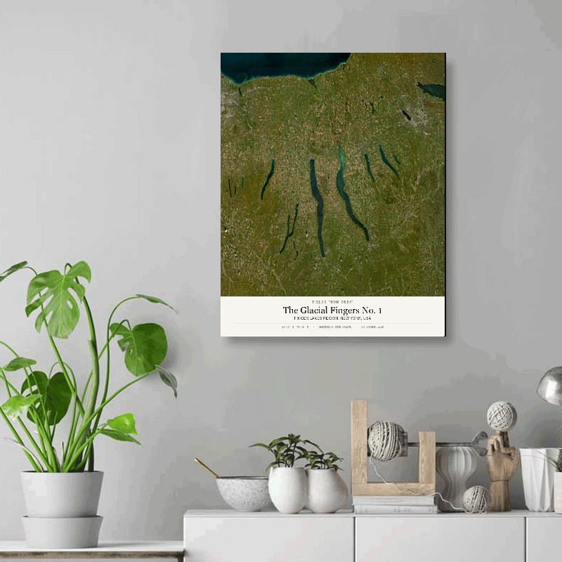The Glacial Fingers No. 1 — 16x20 gallery-wrapped canvas print of Finger Lakes region, New York, USA shown hanging on a wall
