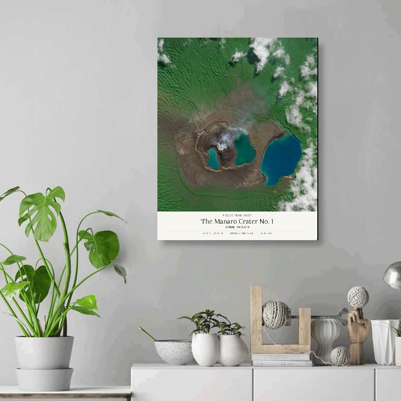 The Manaro Crater No. 1 — 16x20 gallery-wrapped canvas print of Ambae, Vanuatu shown hanging on a wall