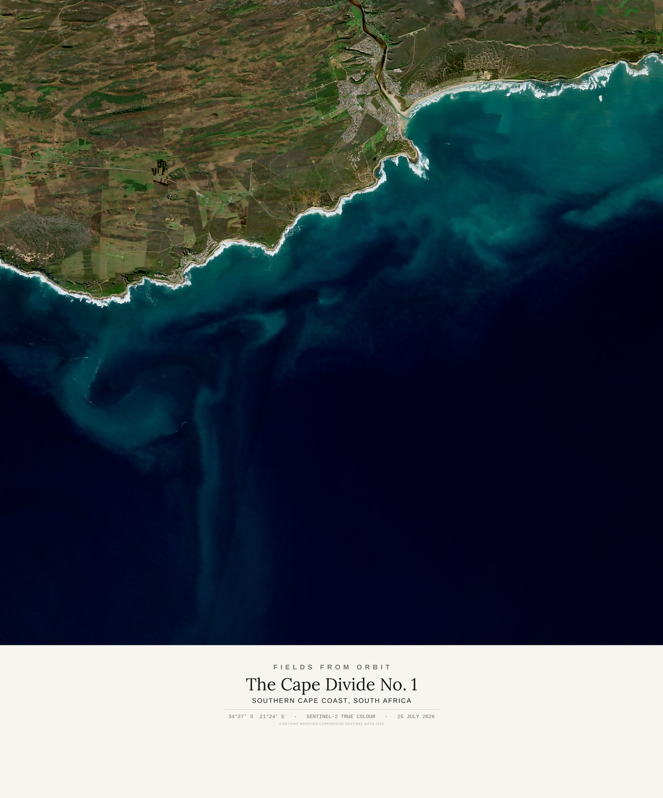 The Cape Divide No. 1 — satellite art print of Southern Cape coast · South Africa, captured 2026-07-25