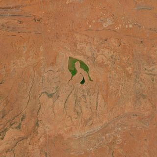 The Red Centre No. 1 — satellite art print of Simpson Desert claypan, Northern Territory, Australia