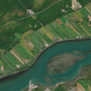 The Long Lots No. 1 — satellite art print of St. Lawrence shore, Quebec, Canada