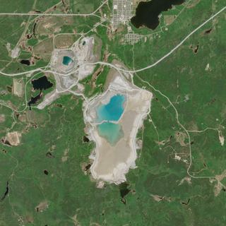 The Northern Pit No. 1 — satellite art print of Timmins gold mining district, Ontario, Canada