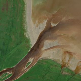 The Amber Estuary No. 1 — satellite art print of James Bay coast · Ontario, Canada