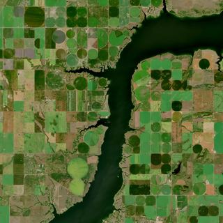 The Pivot Divide No. 1 — satellite art print of Lake Diefenbaker, Saskatchewan, Canada