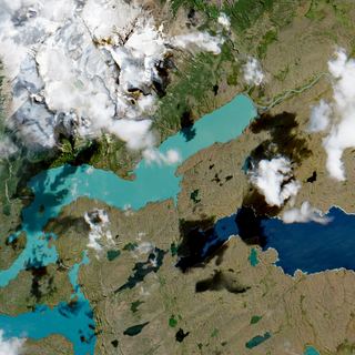 The Glacial Mirror No. 1 — satellite art print of Torres del Paine National Park, Chile