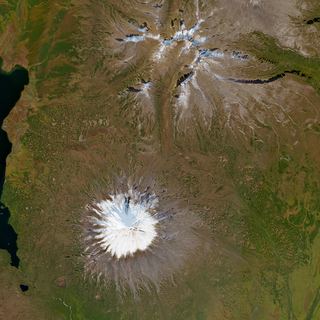 The Kamchatka Cone No. 1 — satellite art print of Kronotsky Nature Reserve, Kamchatka, Russia
